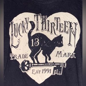 Lucky 13 “Lucky Thirteen” Trademark Est 1991 Whimsical Black Cat 🐈‍⬛ Girls Med